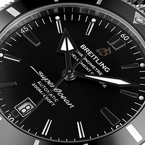 Close-up of Breitling Superocean watch dial showing time and date.